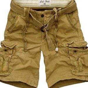 Brand New Mens Cali Holi Belted Cargo Military Vintage Wash Shorts Camel Size 30